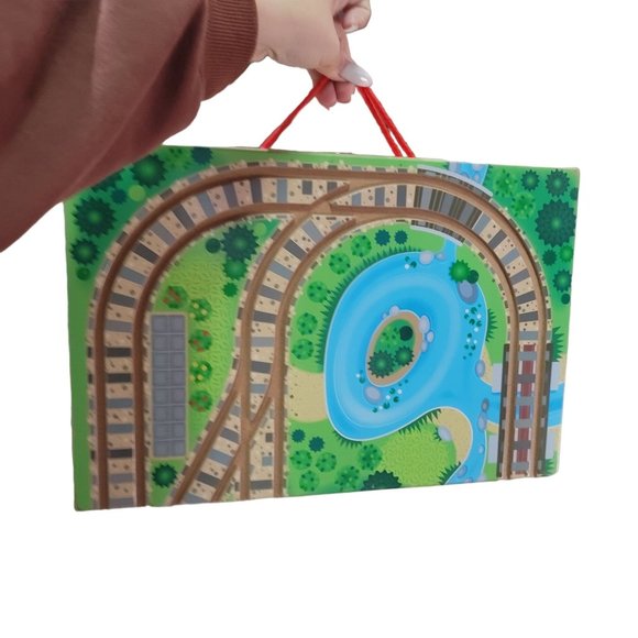 Melissa & Doug 17-Piece Wooden Take-Along Tabletop Railroad perfect for travel - Picture 6 of 13